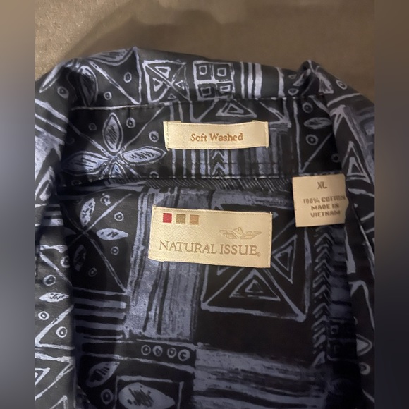 Vintage Natural Issue Blue/Black Pattern Button Down Shirt - Picture 3 of 3